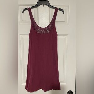 Elegant Burgundy Lace Trim Women's Dress